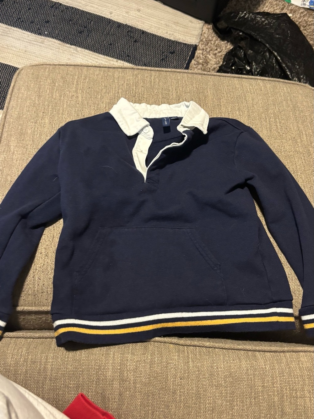 Janie and Jack Navy and White Rugby Pullover with Yellow Stripe